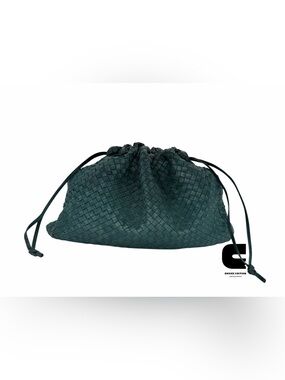 Vintage Bottega Veneta Green Intrecciato Leather 18” Maxi Clutch Shoulder Bag
